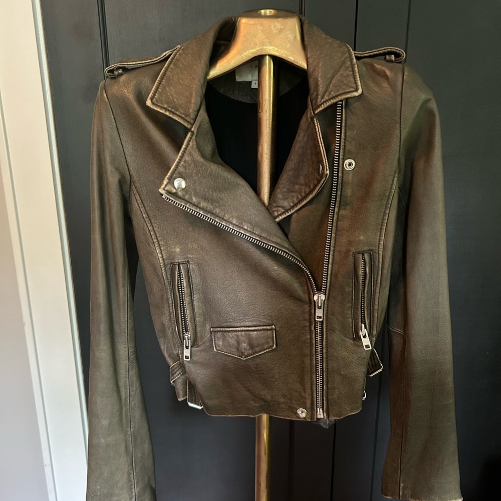 IRO Ashville Moto Leather Jacket Army Green Size S (size 1)